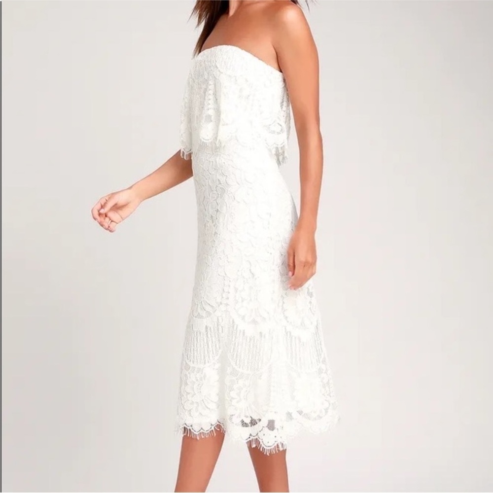Lulus Delia White Lace Strapless Midi Dress NWT Size M - Picture 14 of 16
